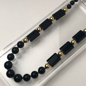 VTG NAPIER BLACK LUCITE GOLD BEAD NECKLACE